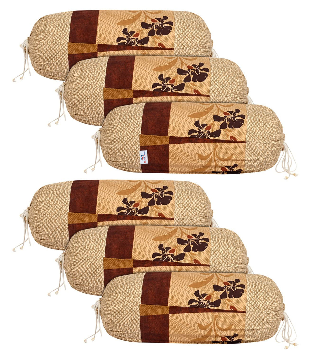 Heart Home Floral Print Soft & Luxurious Decorative Cotton Bolster Cover- Set of 6, 16"x30" (Sand) 54HH3927.