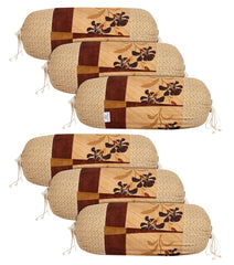 Heart Home Floral Print Soft & Luxurious Decorative Cotton Bolster Cover- Set of 6, 16"x30" (Sand) 54HH3927.