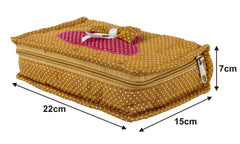 Heart Home Cotton Multipurpose 7 Pocket Dot Printed Jewellery Storage Bag Pouch/Travel Kit Organizer (Gold)-HHEART15439