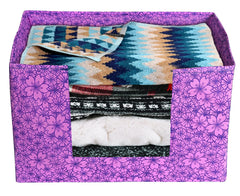 Kuber Industries Flower Printed Multiuses Non-Woven Closet Organizer, Storage Bin, Shelf Storage Oragnizer With Handle- Pack of 2 (Purple)-HS43KUBMART26383