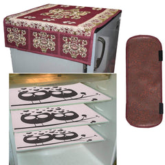 Kuber Industries Cloth 3 Pieces Fridge Mat, 1 Piece Handle Cover and 1 Pieces Fridge Top Cover (Multi)-CTKTC2796