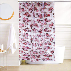 Heart Home PVC Waterproof Flower Print Shower Curtain for Bathroom with 8 Rings,7 Feet (Brown)