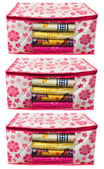 Kuber Industries 3 Piece Non Woven Saree Cover Set, Pink (SS22)