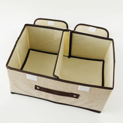 Kuber Industries Double Lid Foldable Storage Box|Toys Storage Bin|Wardrobe Organizer For Clothes|Front Handle & Stackable (Beige)