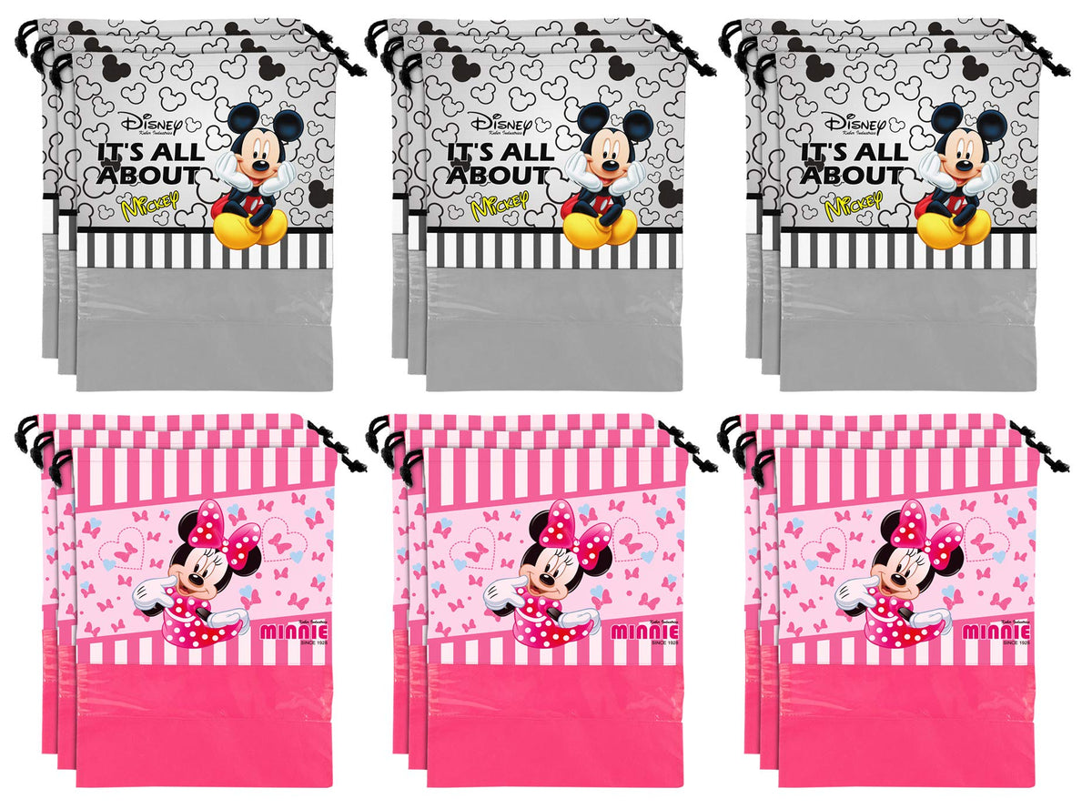 Kuber Industries Disney Print 18 Piece Non Woven Travel Shoe Cover, String Bag Organizer (Grey & Pink) -HS_35_KUBMARTS18105