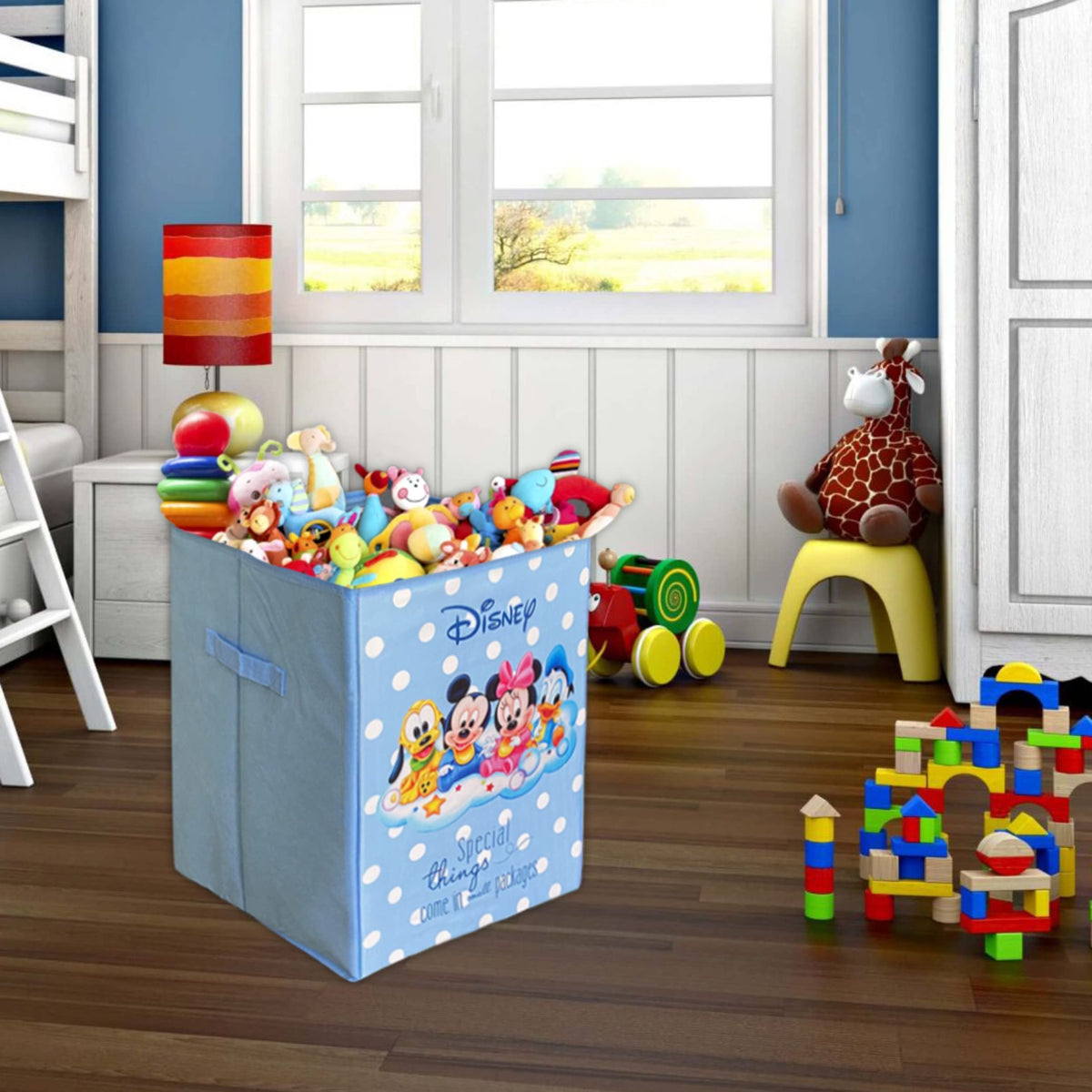 Homestic Disney Foldable Laundry Basket With Lid & Handle|Square Storage Box For clothes|Kids Toys Storage Organizer|Sturdy Cardboard Base|Disney Kids Team Mickey Print (Royal Blue)