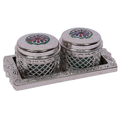 Kuber Industries Dry Fruits Tray with Two Bowls (Silver) -CTLTC12629,Standard