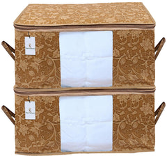 Kuber Industries Rectangular Underbed Storage Bag, Storage Organizer, Blanket Cover Set of 2 (Beige)