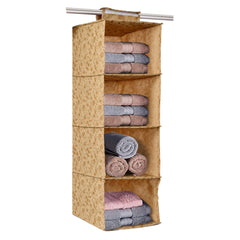 Kuber Industries Metalic Floral Print Non Woven Hanging 4 Shelves Foldable Wardrobe/Closet Cloth Organizer (Set of 2, Beige)-KUBMART1162, Standard