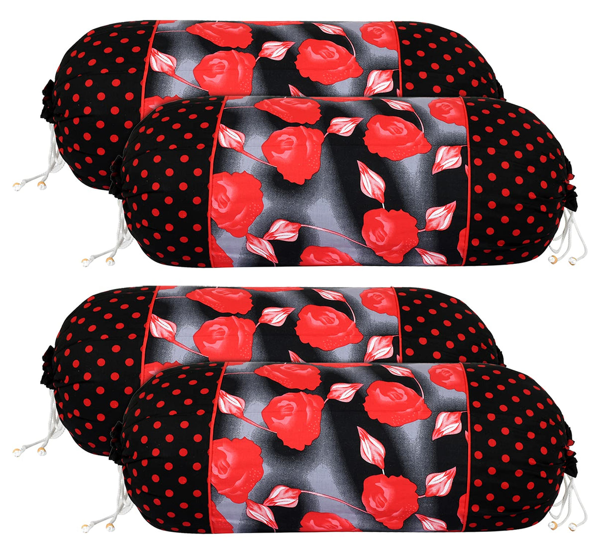 Kuber Industries Flower Design Premium Cotton Bolster Covers, 16 x 30 inch, Set of 4 (Black) (Model: HS_37_KUBMART020008)