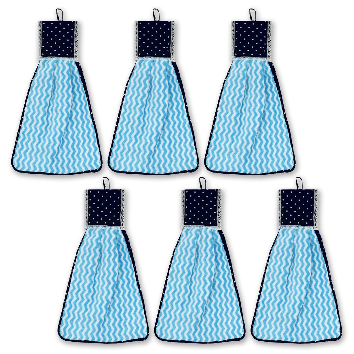 Kuber Industries Napkin | Washbasin Hanging Napkin | Kitchen Towel with Ties | Napkin for Kitchen | Zig Zag Napkin for Bathroom | Hand Towel for Kitchen | Pack of 6 | Blue