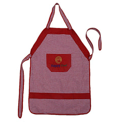 Kuber Industries Happy Chef Checkered Cotton Waterproof Kitchen Apron with Front Pocket - Red
