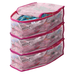Heart Home Floral Print PVC Blouse Cover/Wardrobe organizer/Clothes Cover For Blouse- Pack of 3 (Pink) 52HH3883