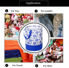 Kuber Industries Flower Print Round Non Woven Fabric Foldable Laundry Organiser With Handles,45 Ltr (Blue)-KUBMART11609