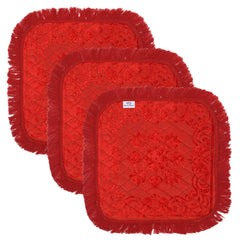 Heart Home Velvet Flower Print Pooja Aasan/Prayer Aasan/Meditation Mat for Home Pack of 3 (Red) 54HH4130.