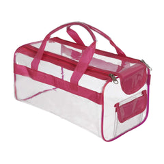Kuber Industries Large Size Crystal Clear Plastic Cosmetic Bags Travel PVC Vinyl Toiletry Bag, Zipper Large Transparent Waterproof Make-Up Case Organizer Bag (Pink)