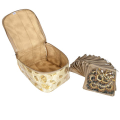 Heart Home Laminated Jewellery Box/Organizer with 10 Transparent Pouch For Keeps Your Jewellery,Earrings, Necklaces Organized And Secure (Gold)