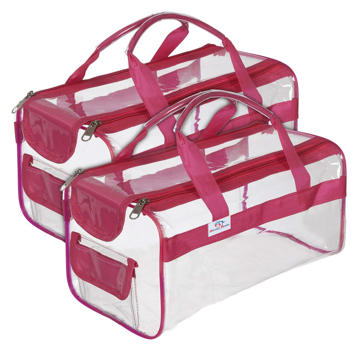 Heart Home Large Size Clear PVC Travel Toiletry Bag Handbag Beach Tote Bag Organizer for Men and Women-Set of 2 (Pink)