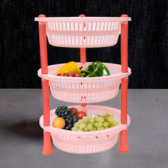 Kuber Industries Plastic 3 Layer Multi-Purpose Kitchen Storage Basket Rack (Beige)-Ctktc25194