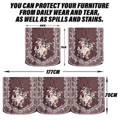 Heart Home Sofa Cover Set | Sofa Slip Cover Set | Brown Check Border Sofa Cover | Velvet 5 Seater Couch Cover | Sofa Slipcover Set | Sofa Cover for Living Room | Cream