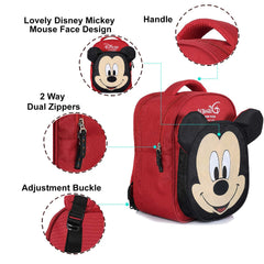 Kuber Industries Polyester Waterproof & Lightweight Disney Mickey Mouse Face Design Backpack|Sturdy School Bag For Kids,15 Inch (Red & Black)