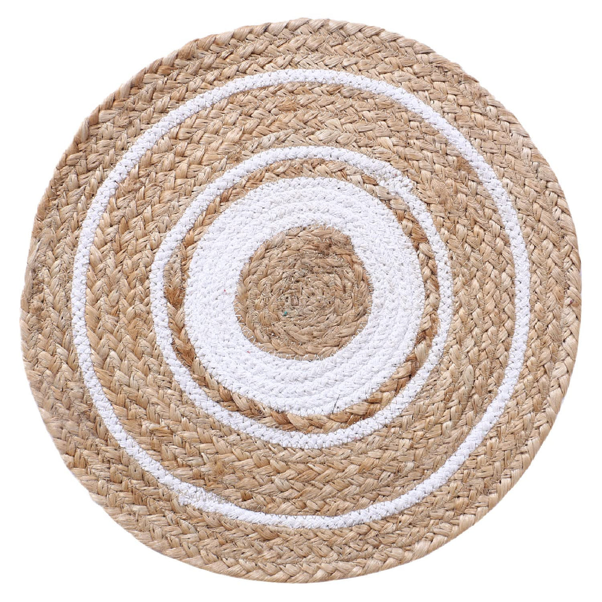 Kuber Industries Handmade Braided Carpet Rugs|Traditional Spiral Design Jute Placemat|Table Top Mat for Bedroom,Living Room,Dining Room,36x36 cm,(White)