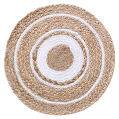Kuber Industries Handmade Braided Carpet Rugs|Traditional Spiral Design Jute Placemat|Table Top Mat for Bedroom,Living Room,Dining Room,36x36 cm,(White)