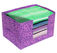 Kuber Industries Flower Printed Multiuses Non-Woven Closet Organizer, Storage Bin, Shelf Storage Oragnizer With Handle- Pack of 2 (Purple)-HS43KUBMART26383