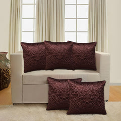 Kuber Industries Cushion Cover | Satin Embossed Quilted Cushion Cover | Cushion Cover for Sofa | Cushion Covers for Home Décor | 16 Inch | Set of 5 | Brown