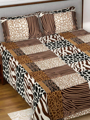 Kuber Industries Abstract Waves Print Glace Cotton Double Bedsheet with 2 Pillow Covers (Brown)-KUBMART011372