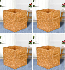 Heart Home Metalic Printed Multi-Utility Organizer, Storage box, Closet For Clothes, Toys With Handle- Pack of 4 (Brown)-HS43HEARTH26211