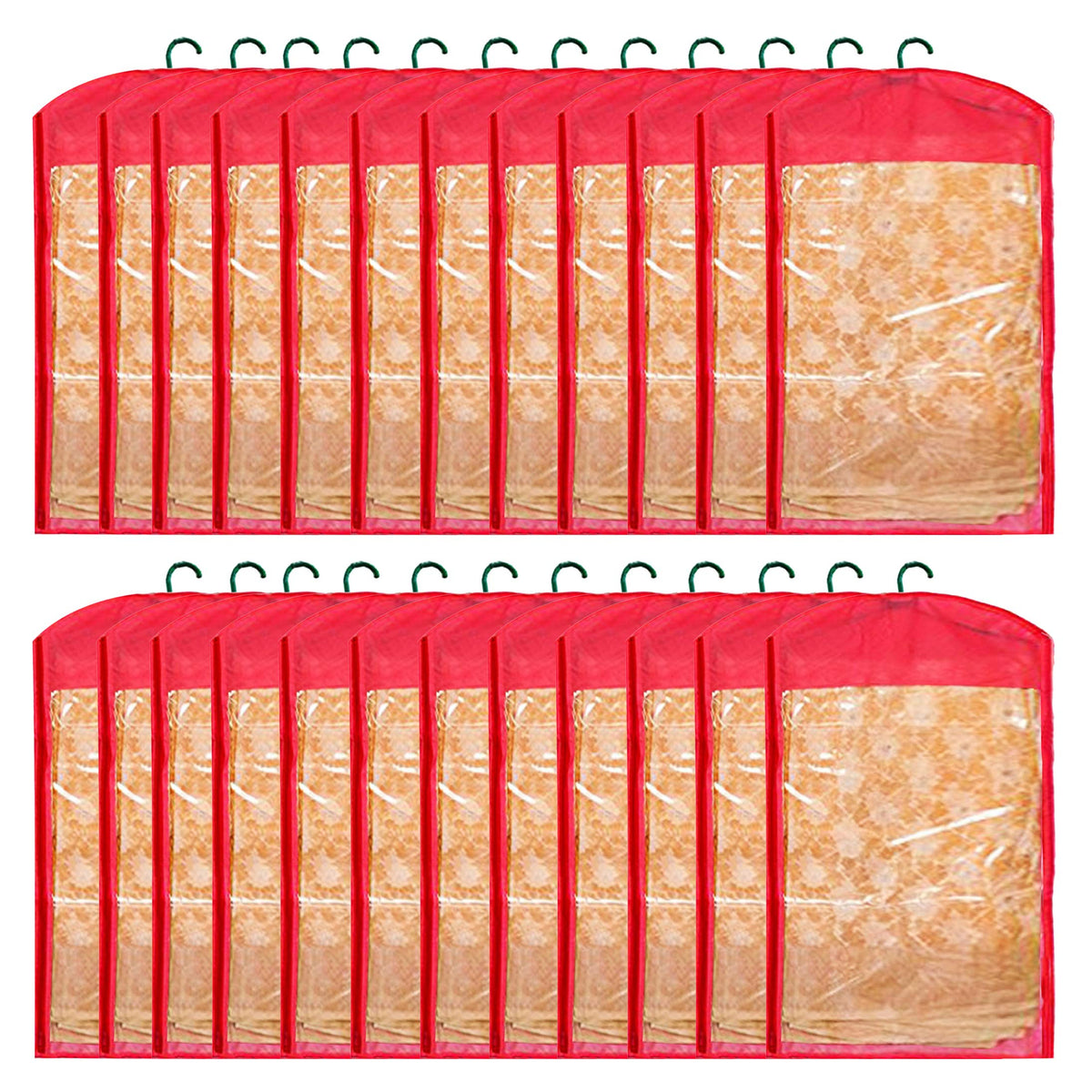 Heart Home 24 Pieces Non Woven Hanging Saree Cover Wardrobe Organiser With Hanger (Red) - CTHH014701