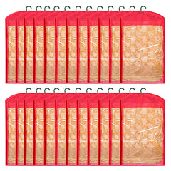 Heart Home 24 Pieces Non Woven Hanging Saree Cover Wardrobe Organiser With Hanger (Red) - CTHH014701