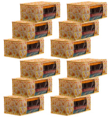 Heart Home Flower Design Non-woven Foldable Saree Cover/Clothes Storage Bag/Wardrobe Organizer With Transparent Window- Pack of 12 (Yellow)-44HH0399