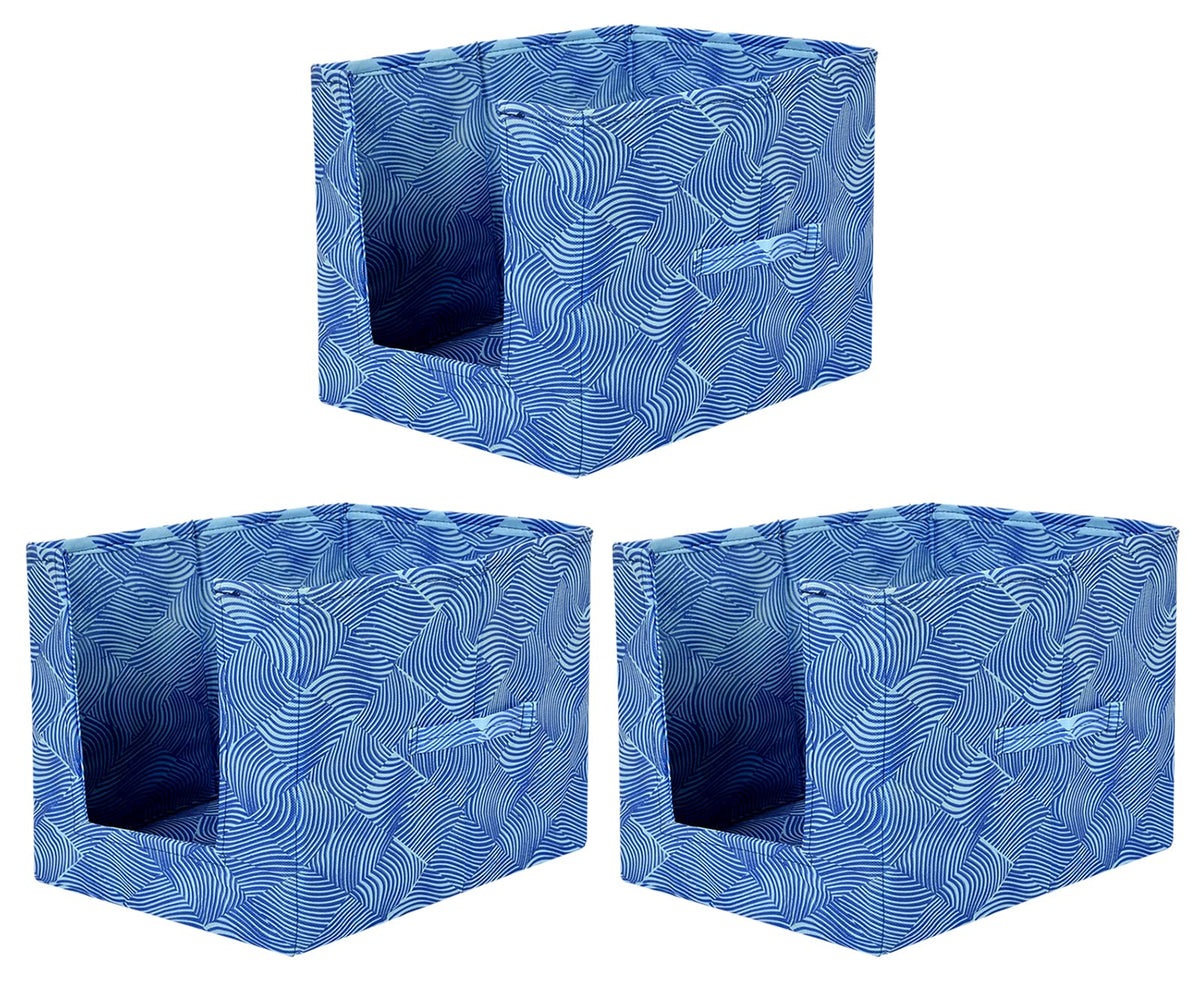Heart Home Lehariya Printed Multiuses Non-Woven Closet Organizer With Handles- Pack of 3 (Blue) -HS43HEARTH26491