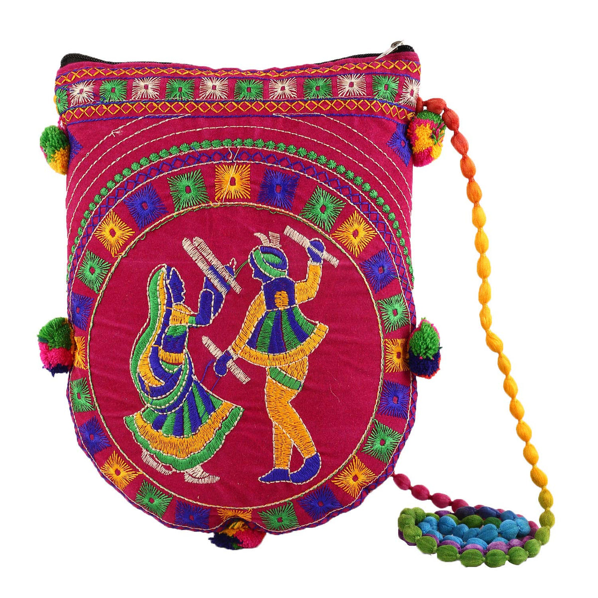 Kuber Industries Floral Design Velvet Handcrafted Embroidery Women’s Sling Bag, Pink (CTKTC4314)