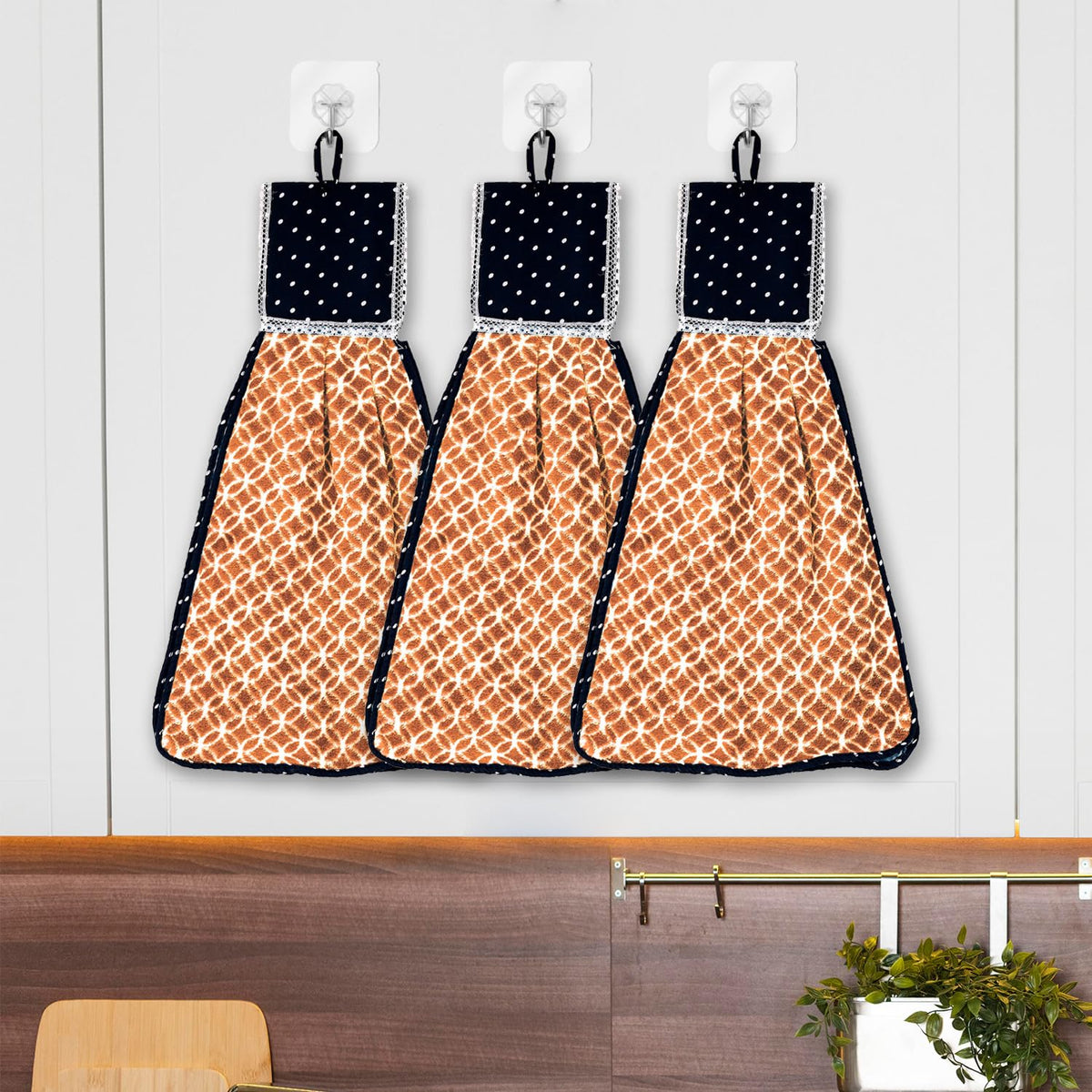 Kuber Industries Napkin | Washbasin Hanging Napkin | Kitchen Towel with Ties | Napkin for Kitchen | Circle Napkin for Bathroom | Hand Towel for Kitchen | Pack of 3 | Golden