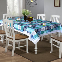 Heart Home Multicheck Printed PVC Spillproof, Waterproof, Antislip, Wipe Clean 6 Seater DinningTable Cover with White Lace Border, 60"x90" (Multicolor)