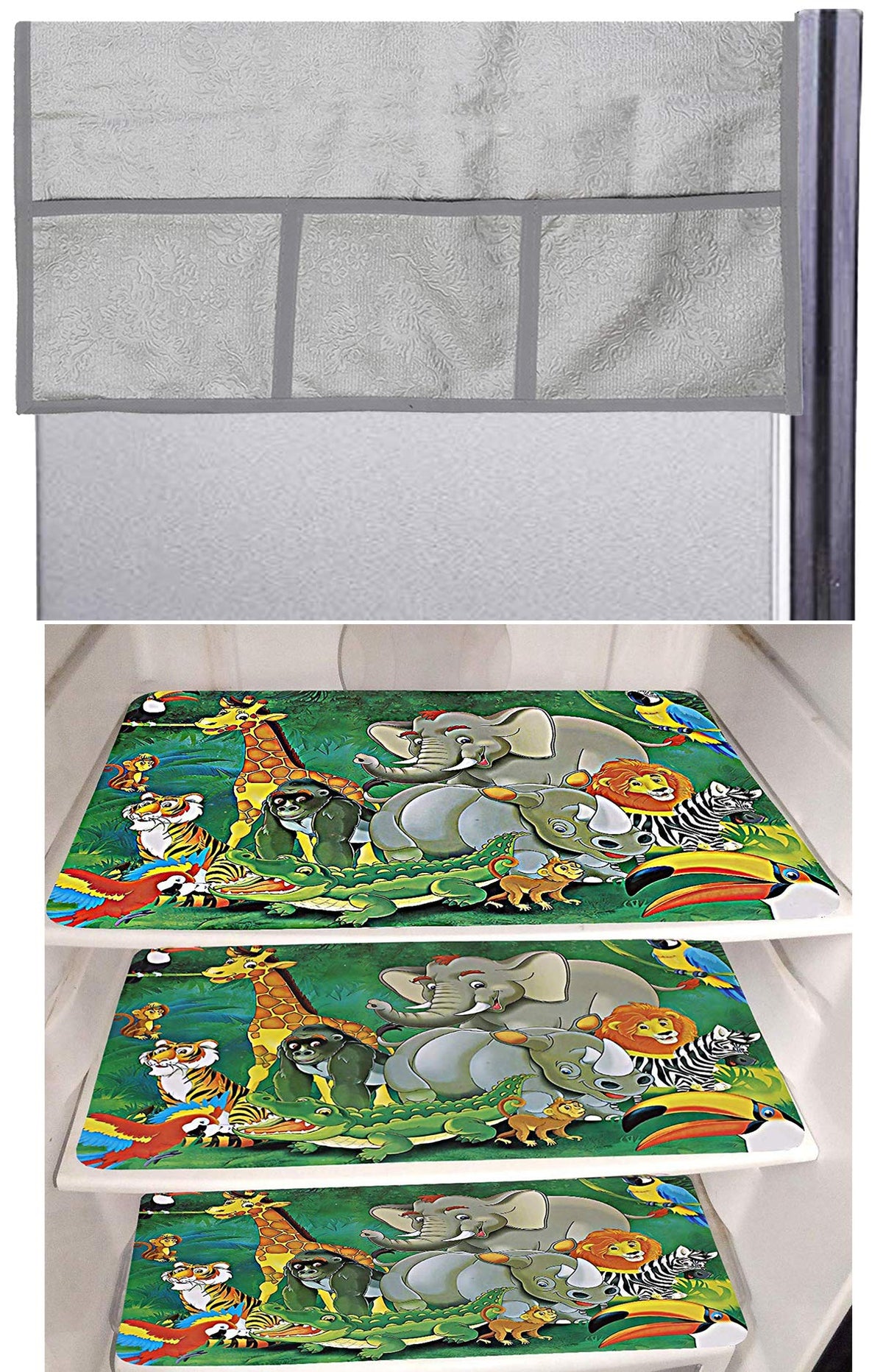 Kuber Industries Cartoon Design 3 Pieces PVC Fridge Mats and 1 Piece Fridge Top Cover (Silver) - CTKTC39649