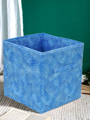 Kuber Industries Leheriya Print Non Woven 4 Pieces Fabric Foldable Cubes Storage Box with Handle, Extra Large (Blue)-KUBMART2096