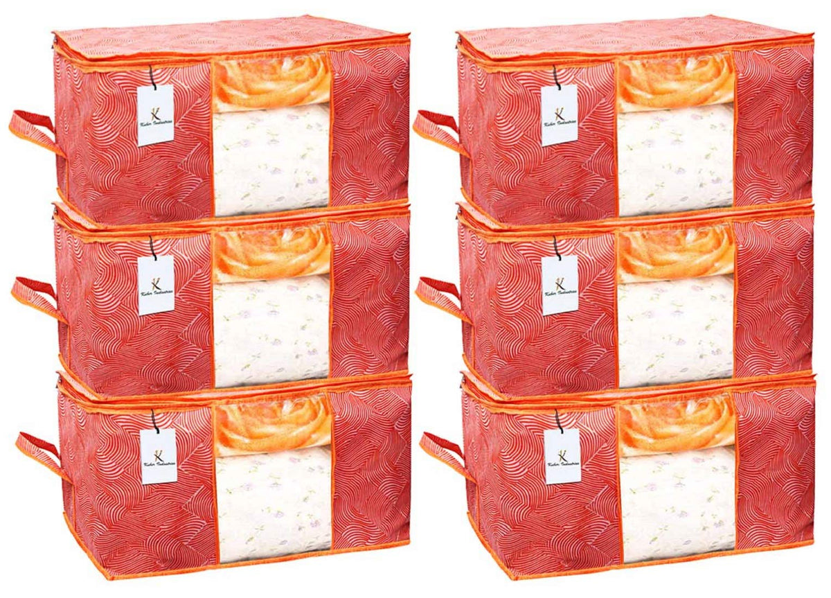 Kuber Industries Leheriya Design Underbed Storage Bag, Storage Organiser, Blanket Cover Set of 6 - Orange, Extra Large Size - CTKTC15216