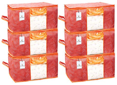 Kuber Industries Leheriya Design Underbed Storage Bag, Storage Organiser, Blanket Cover Set of 6 - Orange, Extra Large Size - CTKTC15216