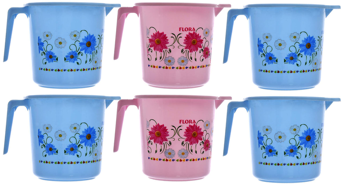 Kuber Industries Plastic Bathroom Mug - 6 Pieces, Blue & Pink, 1000ml