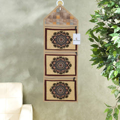 Kuber Industries Flower Design 2 Pieces Cotton Wall Hanging Magazine Holder(Gold) - CTKTC034502