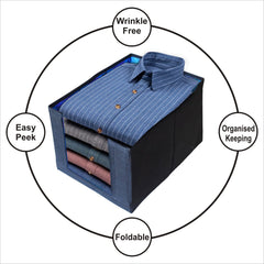 Homestic Pack of 12 Shirt Organizer for Wardrobe|Foldable & Non- woven Shirt Stacker|Designer Cupboard Organizer for Clothes |Clothes Storage box|Sturdy Cardboard Base (Blue)