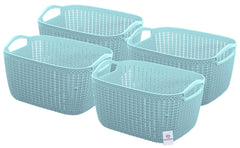 Heart Home Q-5 Unbreakable Plastic Medium Size Flexible Storage Baskets|Fruit Vegetable Bathroom Stationary Home Basket with Handles (Light Blue)