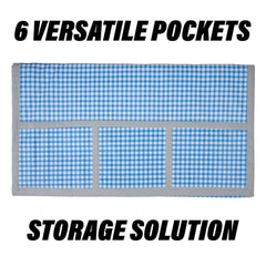 Kuber Industries Fridge Top Cover | Fridge Top Cover with Pockets | Refrigerator Top Cover for Kitchen | Fridge Top Cover with 6 Utility Pockets | Barik Check Fridge Cover | Blue