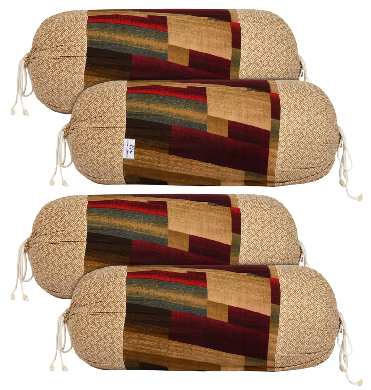 Heart Home Check Floral Print Soft & Luxurious Decorative Cotton Bolster Cover- Set of 4, 16"x30" (Cream) 54HH3932.