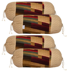 Heart Home Check Floral Print Soft & Luxurious Decorative Cotton Bolster Cover- Set of 4, 16"x30" (Cream) 54HH3932.