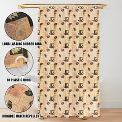 Kuber Industries Shower Curtain | AC Curtain for Bathroom | Brown Flower Super Soft PVC AC Curtain for Door | Bathroom Shower Curtain with Hooks | 7 Feet | Cream